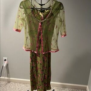 Betsey Johnson Olive and Rose Floral Midi Dress